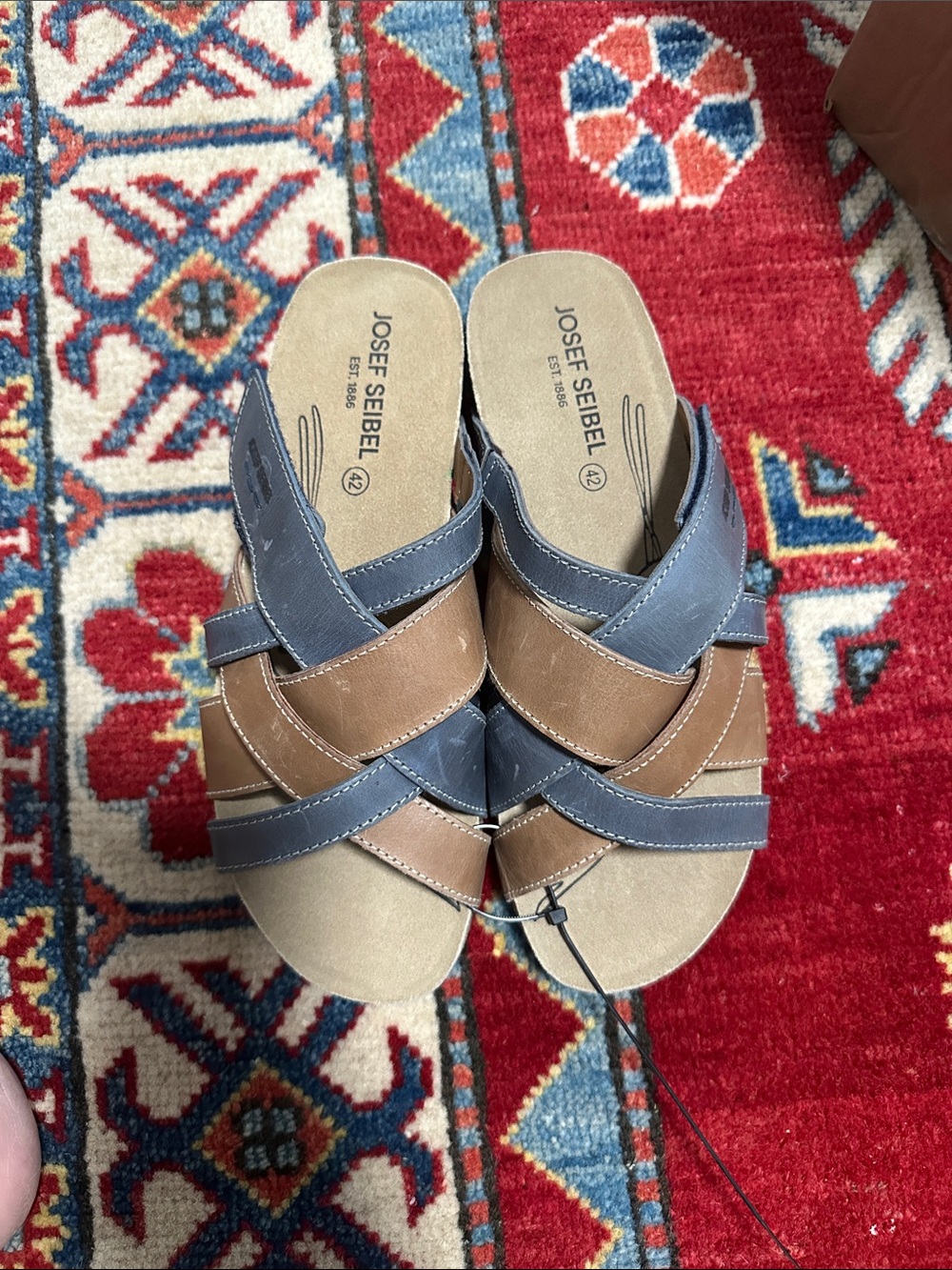 Josef Seibel Women's Blue and Brown Crisscross Slide Sandals